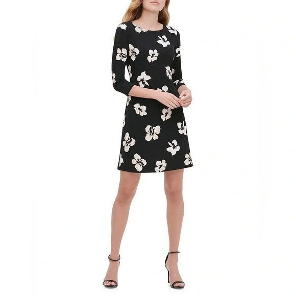Tommy Hilfiger Black Skycap Sunshine Floral Above The Knee Shift Dress Size 10 - Picture 8 of 9